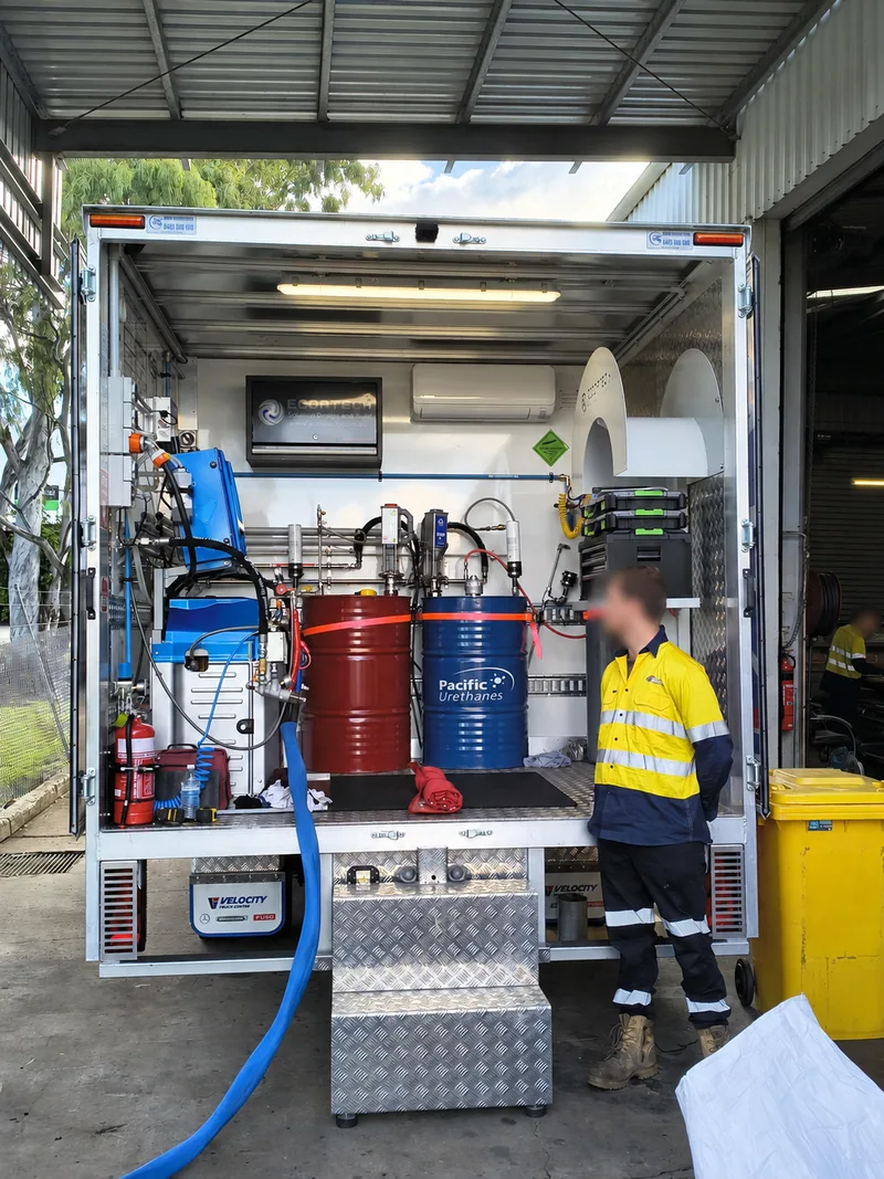 Rear view of the Total Insulation specialist equipment truck body with its complete internal fit-out visible